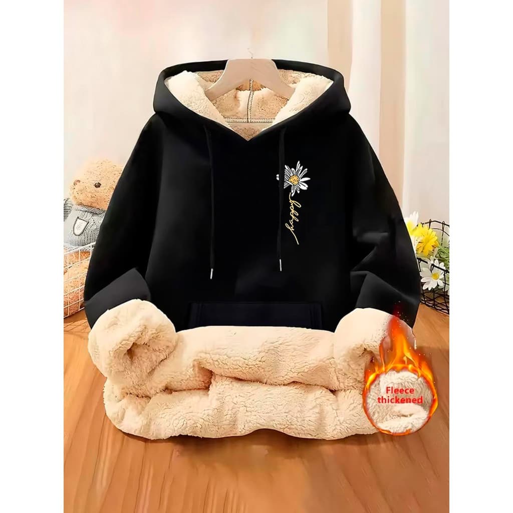 Blusa Moletom Feminino Casaco Moletom Feminino Moletom Peluciado Feminino Pelinho Premium Mulheres Estiloso
 Preto