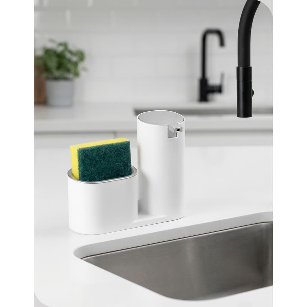 Dispenser para Detergente e Bucha Branco com Prata Arthi