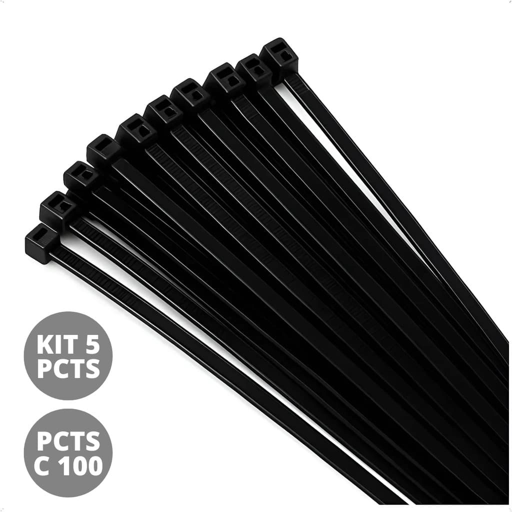 KIT 5 PCTS ABRACADEIRAS NYLON 2.5 X200MM PRETO - 100 UN CADA PCT - KIT 500 UNIDADES (5x100) - SECCON