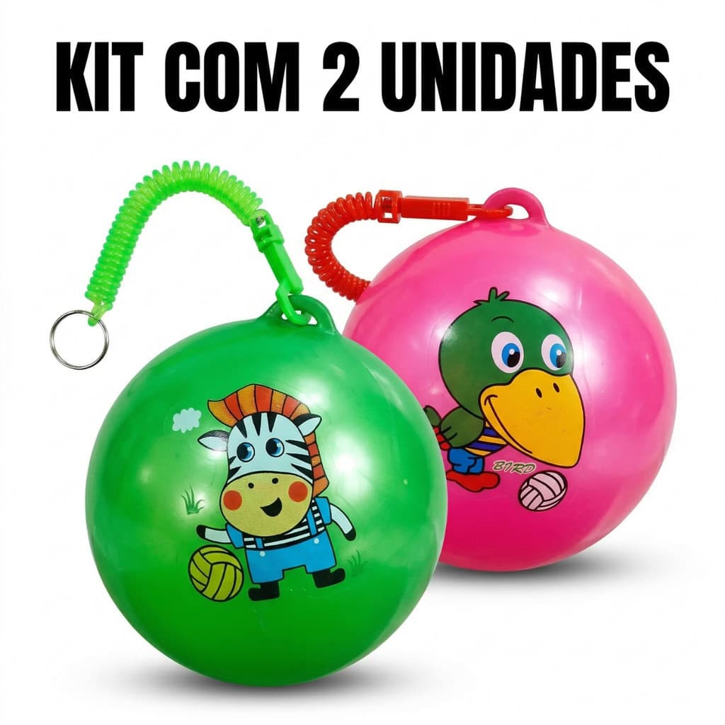 Kit 2 Balão Pula Pula Infantil Com Alça Elástica Brinquedo Colorido Para Crianças