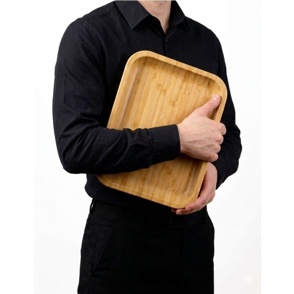 Bandeja Retangular Bambu Grande 38,55cm x 29cm Servir Café Petiscos Decorativa