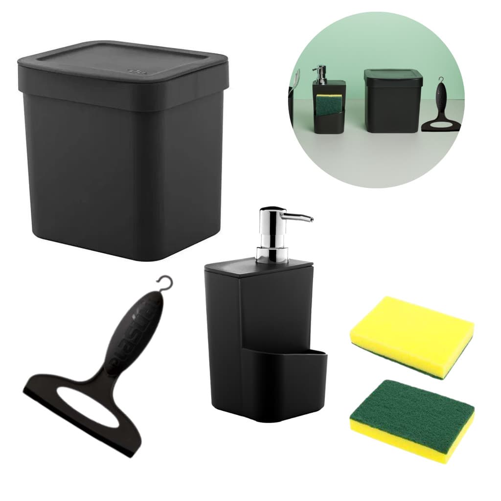 Conjunto Sobre a Pia de Cozinha 3 Peças Preto
