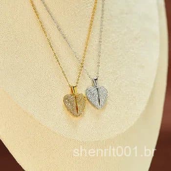 Colar de Coração Duplo em Camadas com Zircônia Diamante Completo, Moda Transfronteiriça Europeia e Americana, Colar Pers