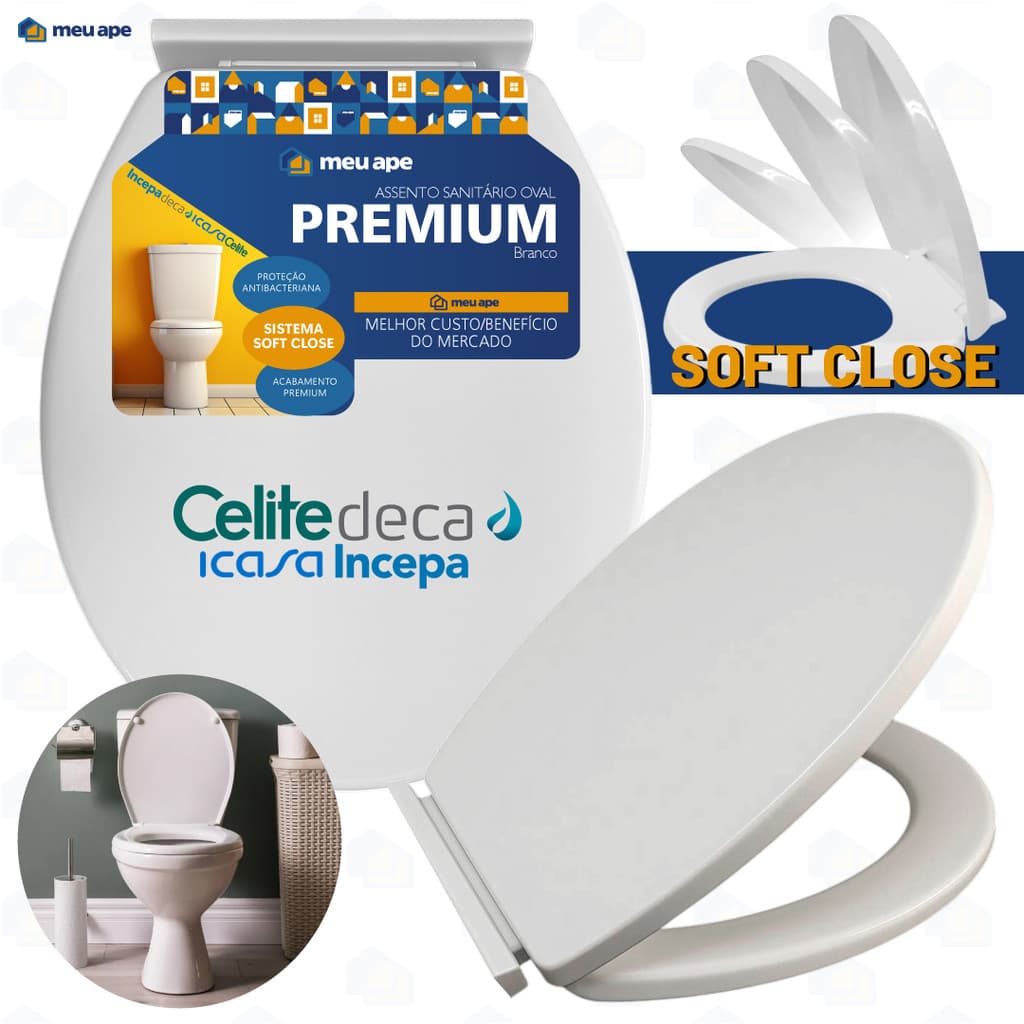 Assento Sanitário Tampa Vaso Soft Close Premium Oval Universal Deca Icasa Fiori Roca Celite Incepa