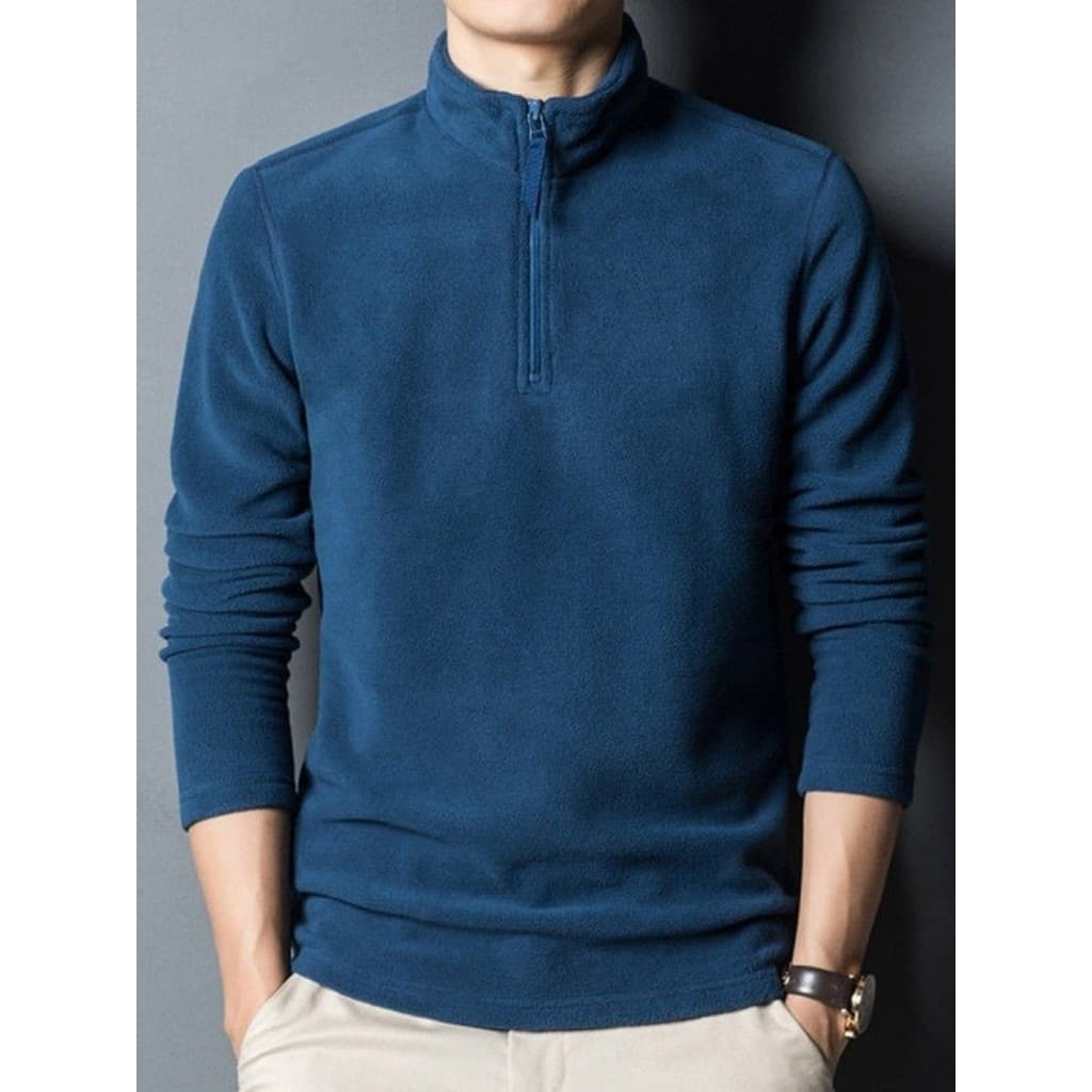 Camisa de fundo de lã Polar masculina outono inverno quente topo solto jaqueta de lã interna com zíper meia gola alta mo