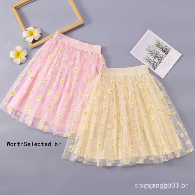 Saia Feminina Margaret Little Spring, Outono Verão e Comprimento até o Joelho, Nova Saia de Tule Infantil QHQI MJFA