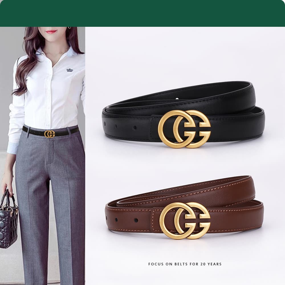 Cinto Feminino em Couro Legítimo em Forma de G, Simples, Elegante, Casual, Estilo Ins, Cinto com Letras