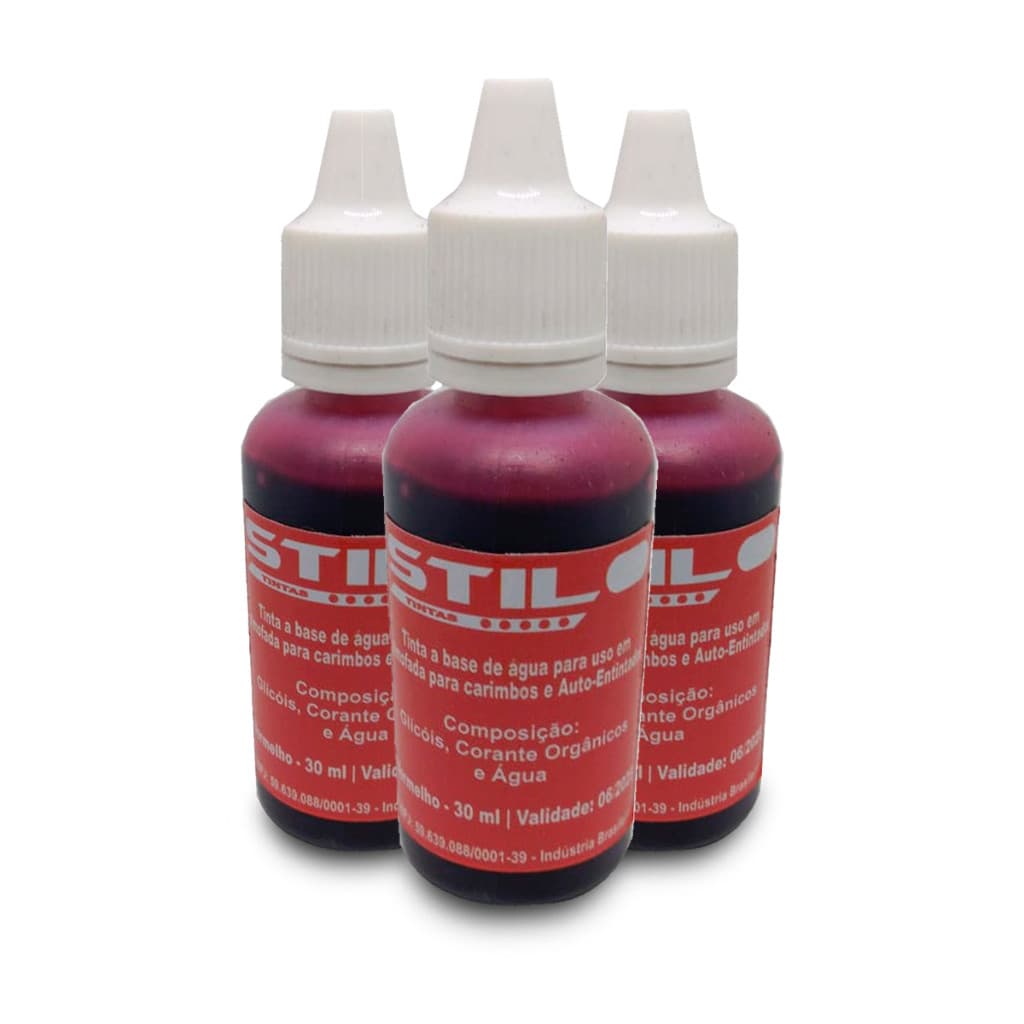 Kit 3 Tintas de Carimbo Automatico 30ml vermelho Refil de Tinta para Almofada de Carimbo