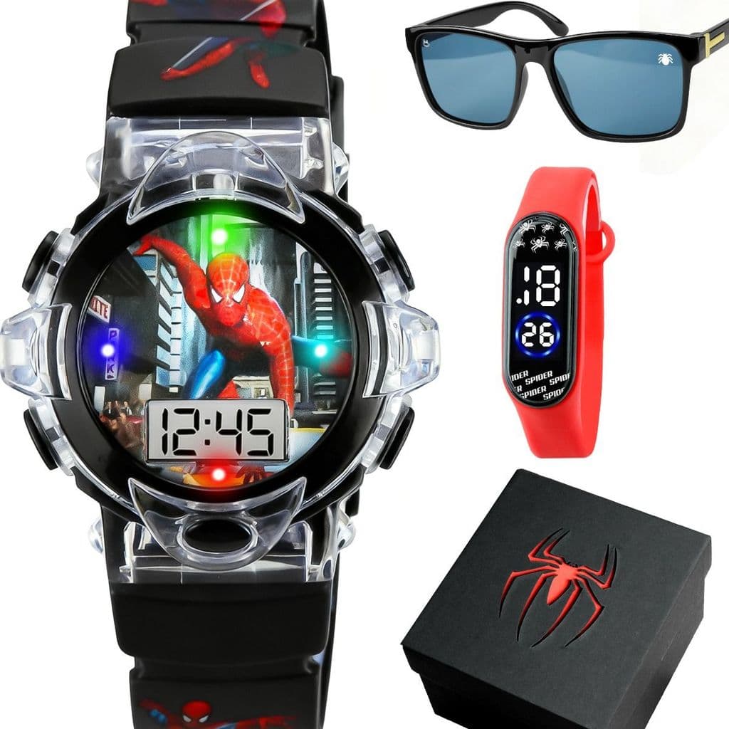 Relogio Led Infantil Digital Aranha + Oculos Sol silicone criança presente esportivo vermelho menino