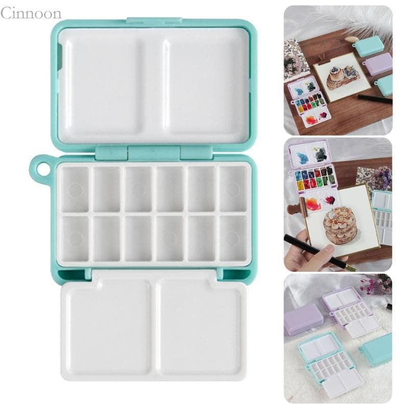 CINN Caixa Paleta Pintura Aquarela , 12 Poços , Dobrável , Bandeja Mistura , Acrílica Para Viagem