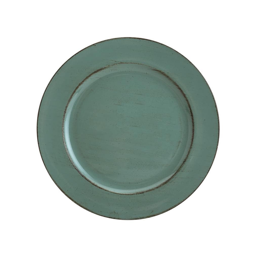 Sousplat Opala Verde 33cm Lyor Patinado de Plástico para Mesa Posta Jantar Almoço Decoração Vintage Elegante Sofisticado