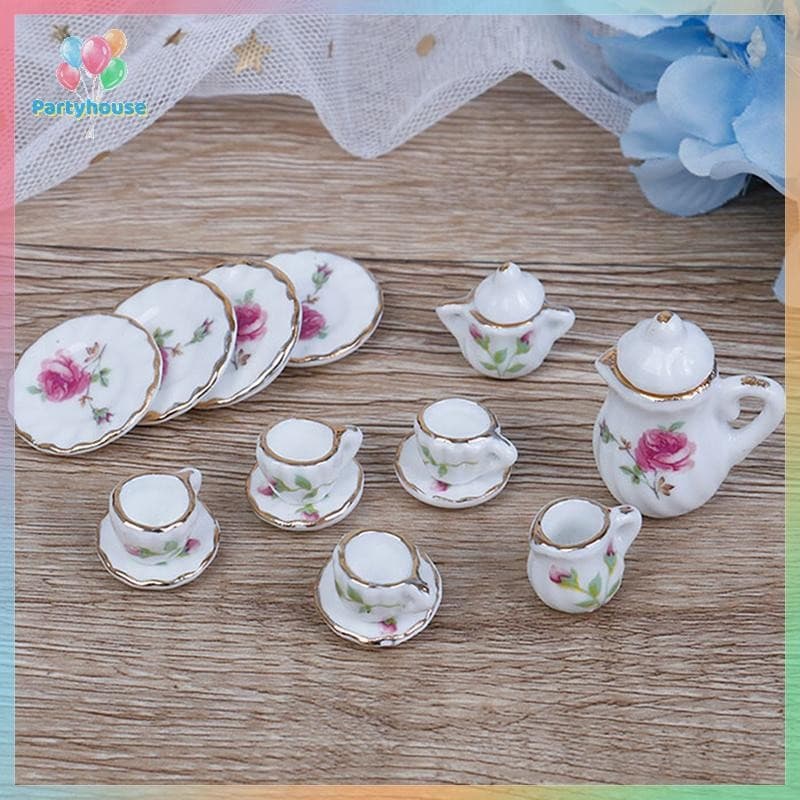 UTZN > 15 Peças 1 : 12 Casa De Bonecas Em Miniatura Talheres Porcelana Cerâmica Conjunto De Xícaras De Chá Brinquedos No