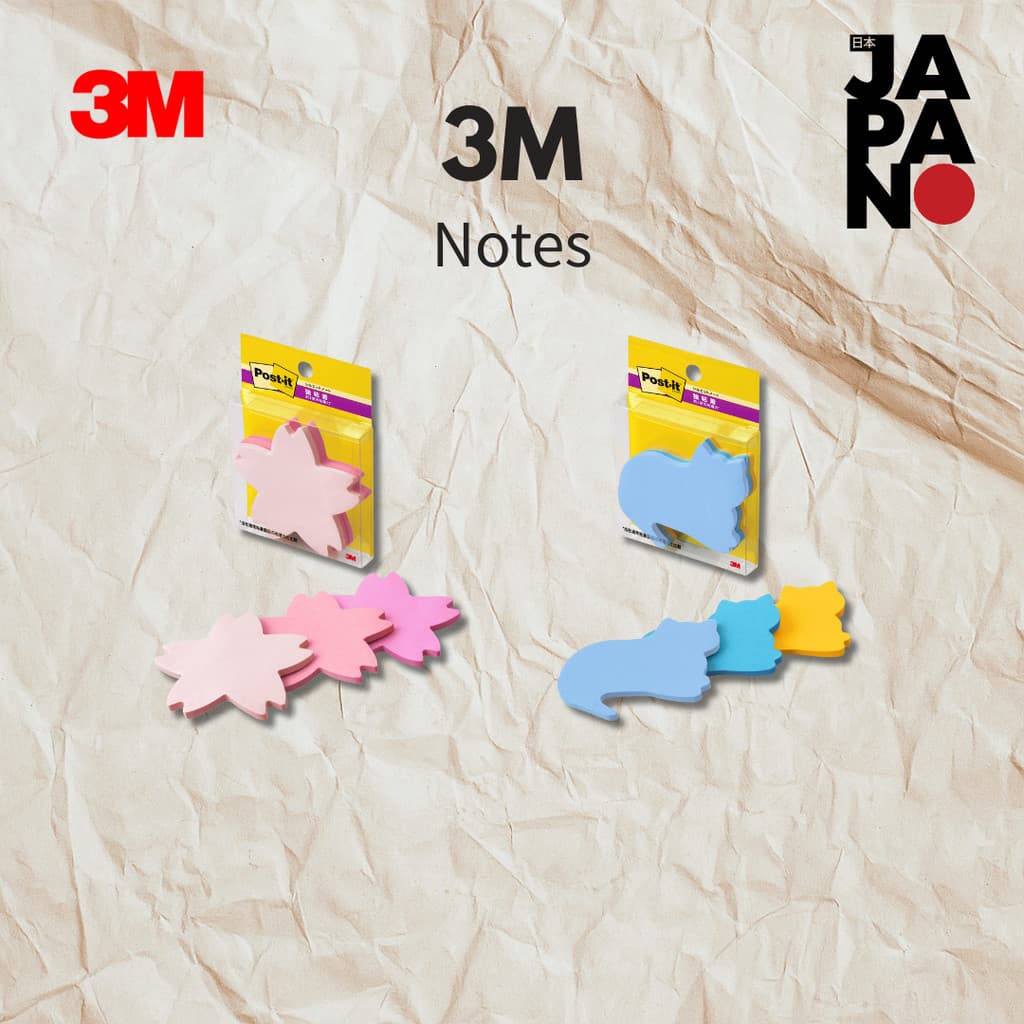 3M Post-it Note Strong Adhesive Cute Silhouette Design 50×69mm 30 Sheets×3 Pads