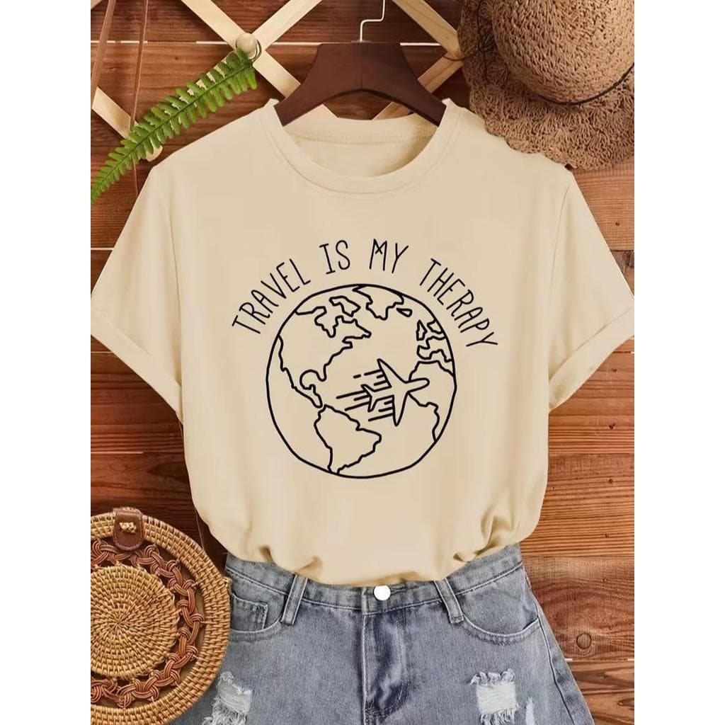 Camiseta Feminina Streetwear Algodão Penteado Infantil Adulto Plus Size Estampa Volei Bola Travel Viajar Minha Terapia