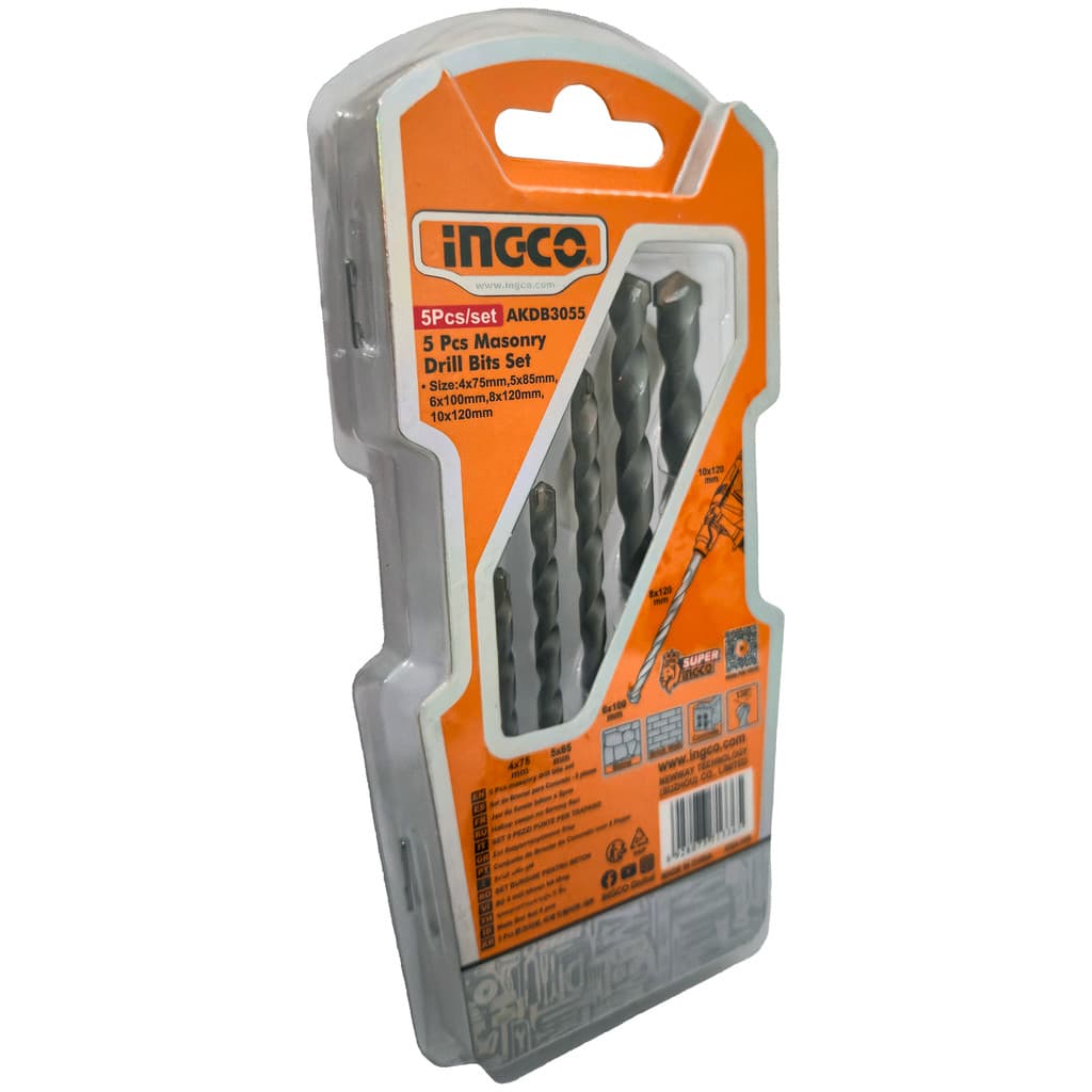 Jogo 5 Brocas Vídea Alvenaria INGCO AKDB3055 Ponta Metal Duro Concreto Tijolo Parede Resistente