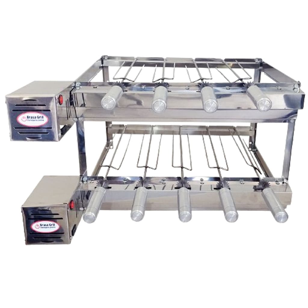 Grill Inox Churrasqueira Elétrica Inox Rotativa 9 Espetos Dupla - Brasa Grill Oferta
