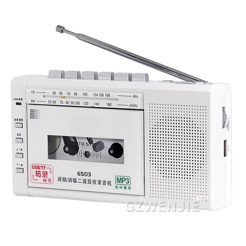 Rádio Transcribe Music Player Fita Multifuncional Mikrofone USB TF Cartão 6503 FM MW