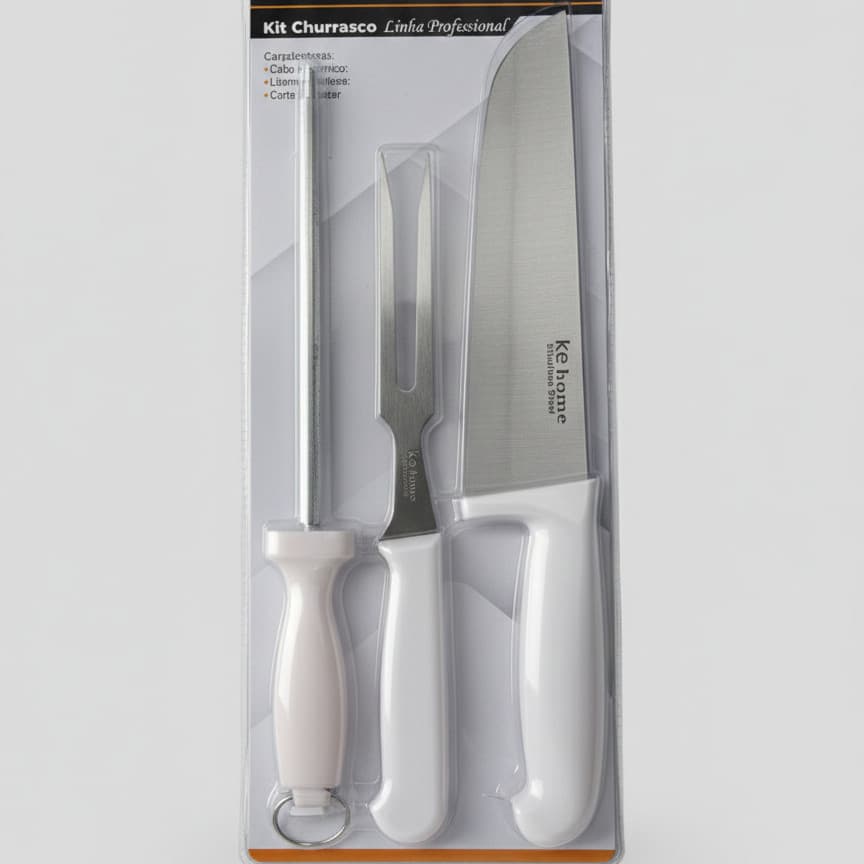 Kits de Churrasco Faca amolador e garfo de Aço Inox Premium (com Caixa) –  3 Peças Práticos e Duráveis