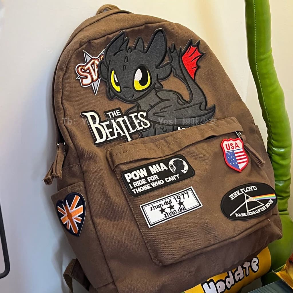 1 Mochila Estilo Retro Americano, Mochila Godzilla Pequeno Monstro, Mochila Casual Hip Hop para Mulheres V4WP