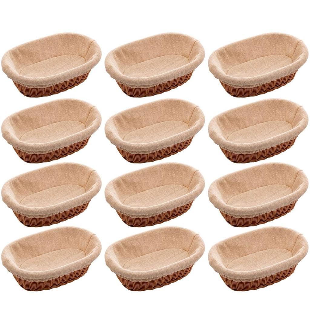 12 Cestas Porta Pão 24x17cm Servir Restaurantes Oval Rattan Plástico Forro Tecido Cesto Lyor