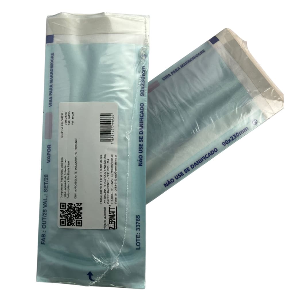 Envelope Esterilização ETO Autoclave Auto Selante 9x23 cm Profissional Indicador ZERMATT