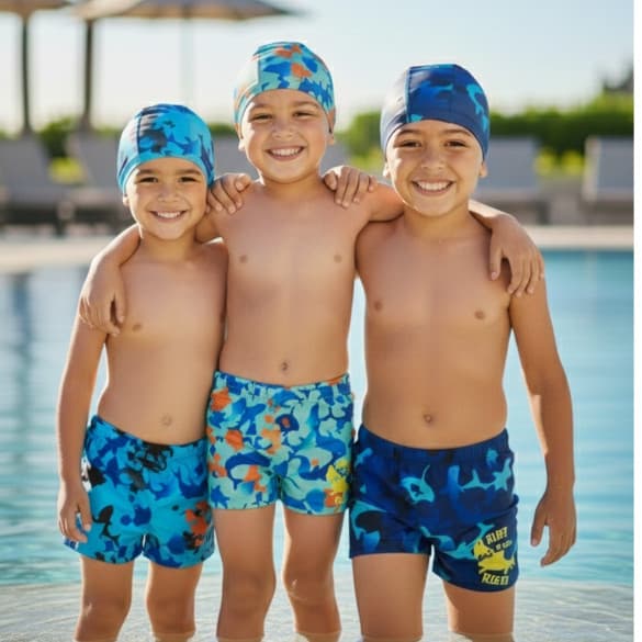 Kit Sunga Boxer Infantil + Touca de Natação Grátis Praia Piscina Verão Menino Juvenil Kids Bebe