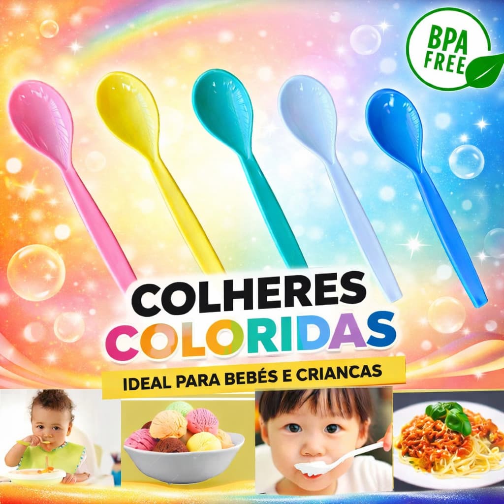 50 colheres talheres infantil sorvete açai escola merenda creche berçário escolinha colorida resistente festa escoteiro