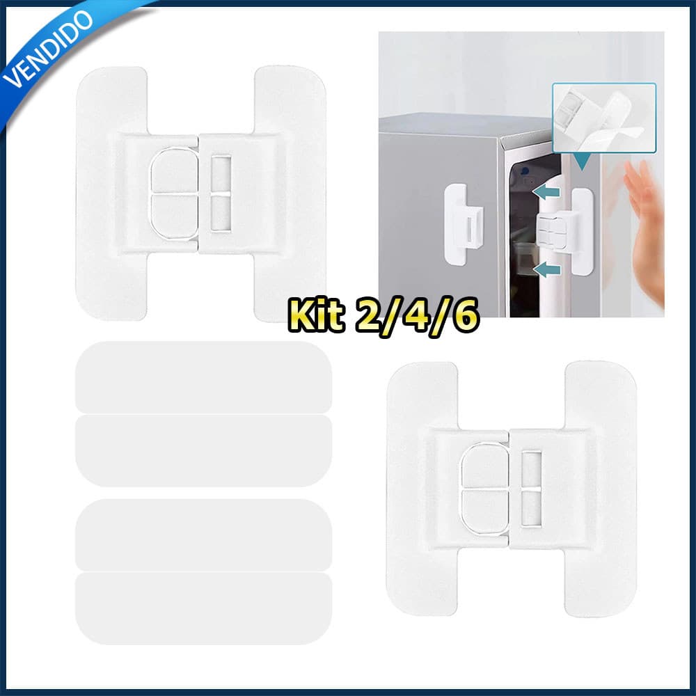 Kit 2/4/6 Fechadura de segurança para geladeiras/freezers fechadura para gavetas com fita adesiva dupla-face Branco