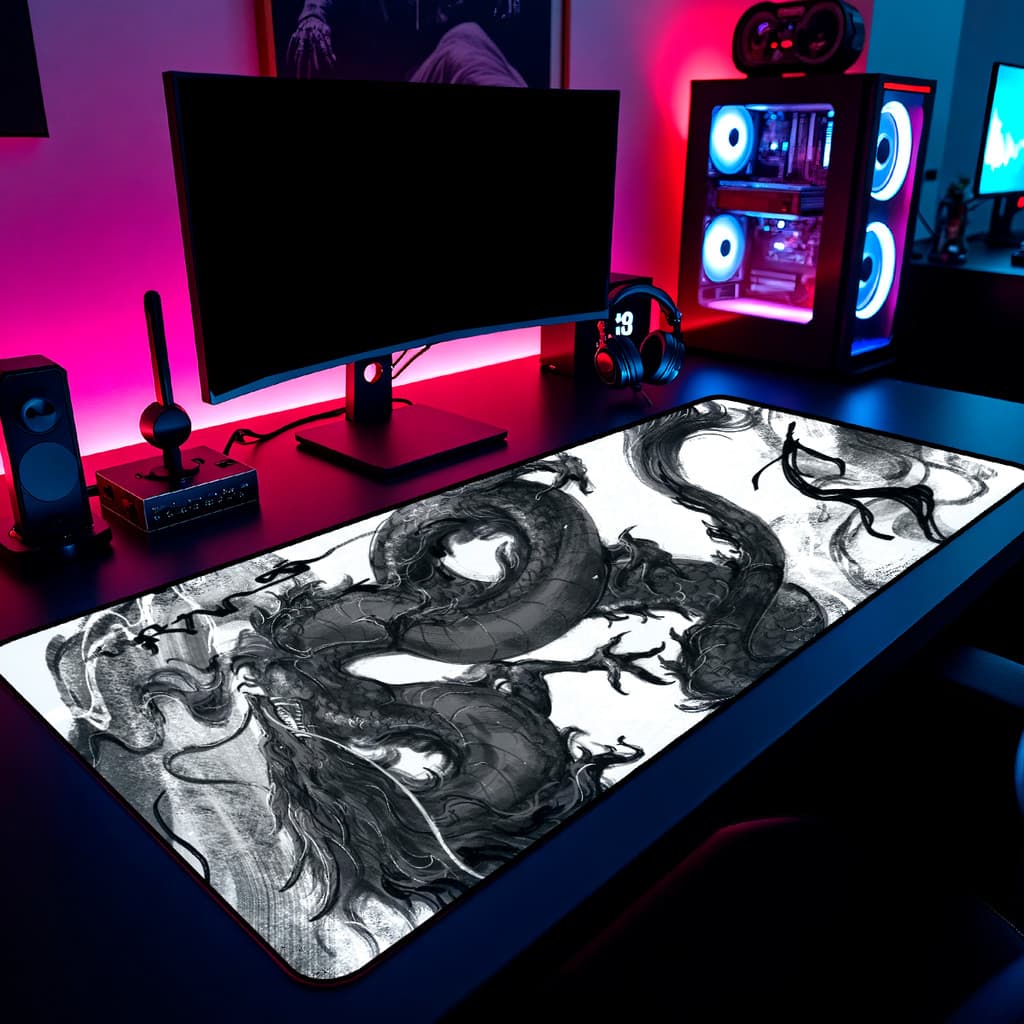 Mouse Pad Dragão Oriental Gamer 65x30cm / 80x40cm / 90x50cm / 120x60cm Borda Costurada
