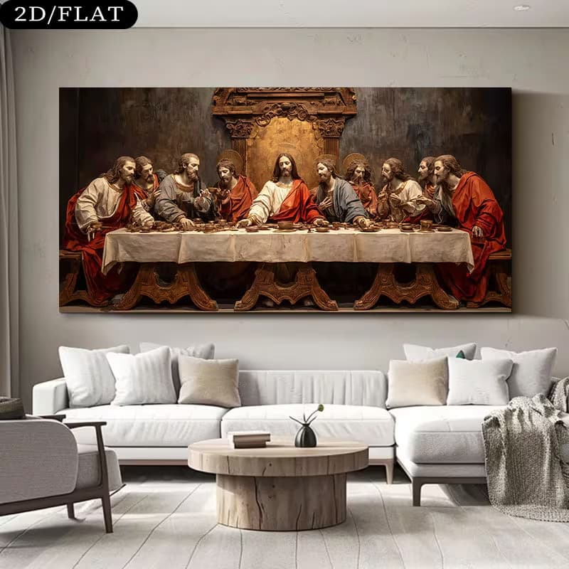 Quadro Decorativo A Última Ceia em Relevo Amadeirado