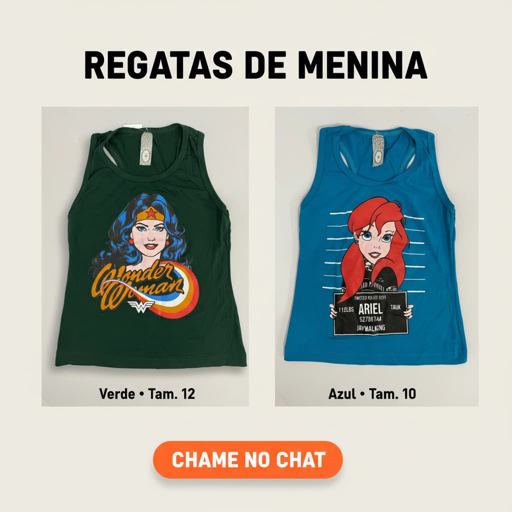 Regata Menina Infantil  Verde Tam 12 + Azul Tam 10 | Blusa Regata Feminina Verão