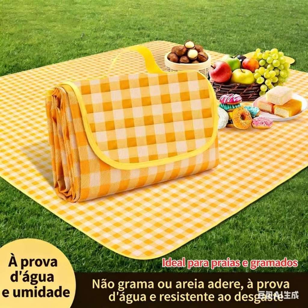 Tapete Piquenique Impermeável Dobrável 2x2m Grande com Alça Toalha Ideal para Picnic Parque Praias Passeios Prova  Água