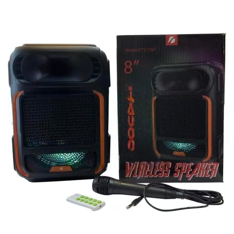 Caixa de Som KTS-1597 8" com LED e Acessórios Completos - Perfeita para Festas!