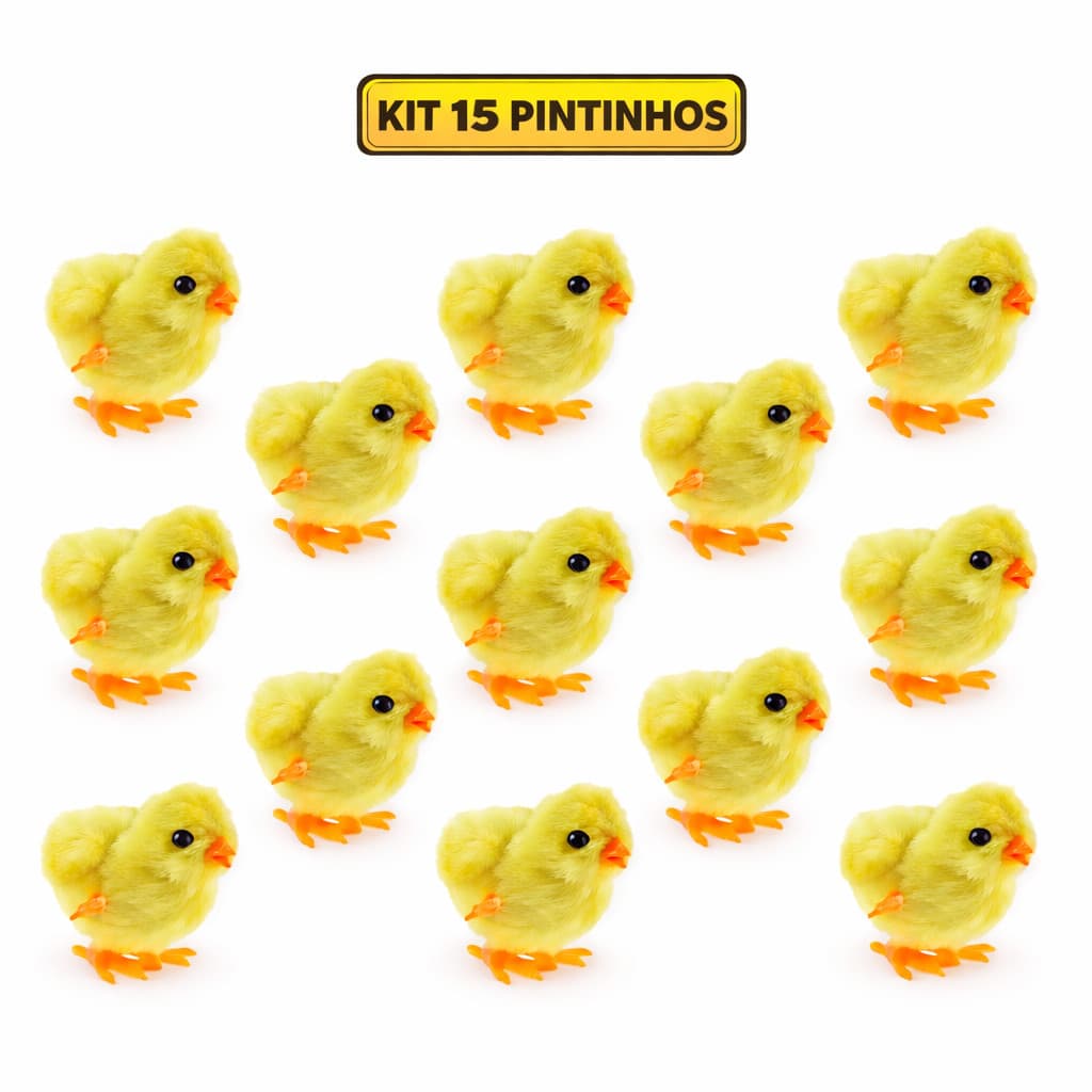 Kit 15 pintinhos amarelos brinquedo infantil pelúcia a corda que pula