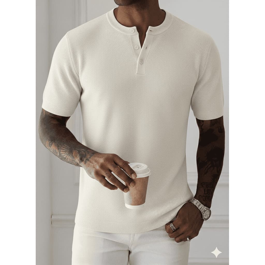 Camiseta Gola De Padre Masculina Texturizada Tecido Fresco
