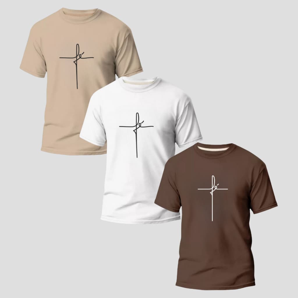 Kit 3 Camisetas Masculinas Slim 100% Algodão Premium Estilosa Cristã Gospel Minimalista Street