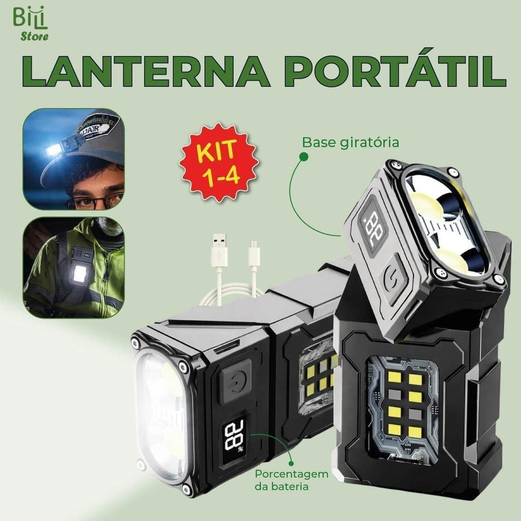 Lanterna Led Giratória com Chaveiro USB Recarregável Visor Magnético de Energia com Carregador
