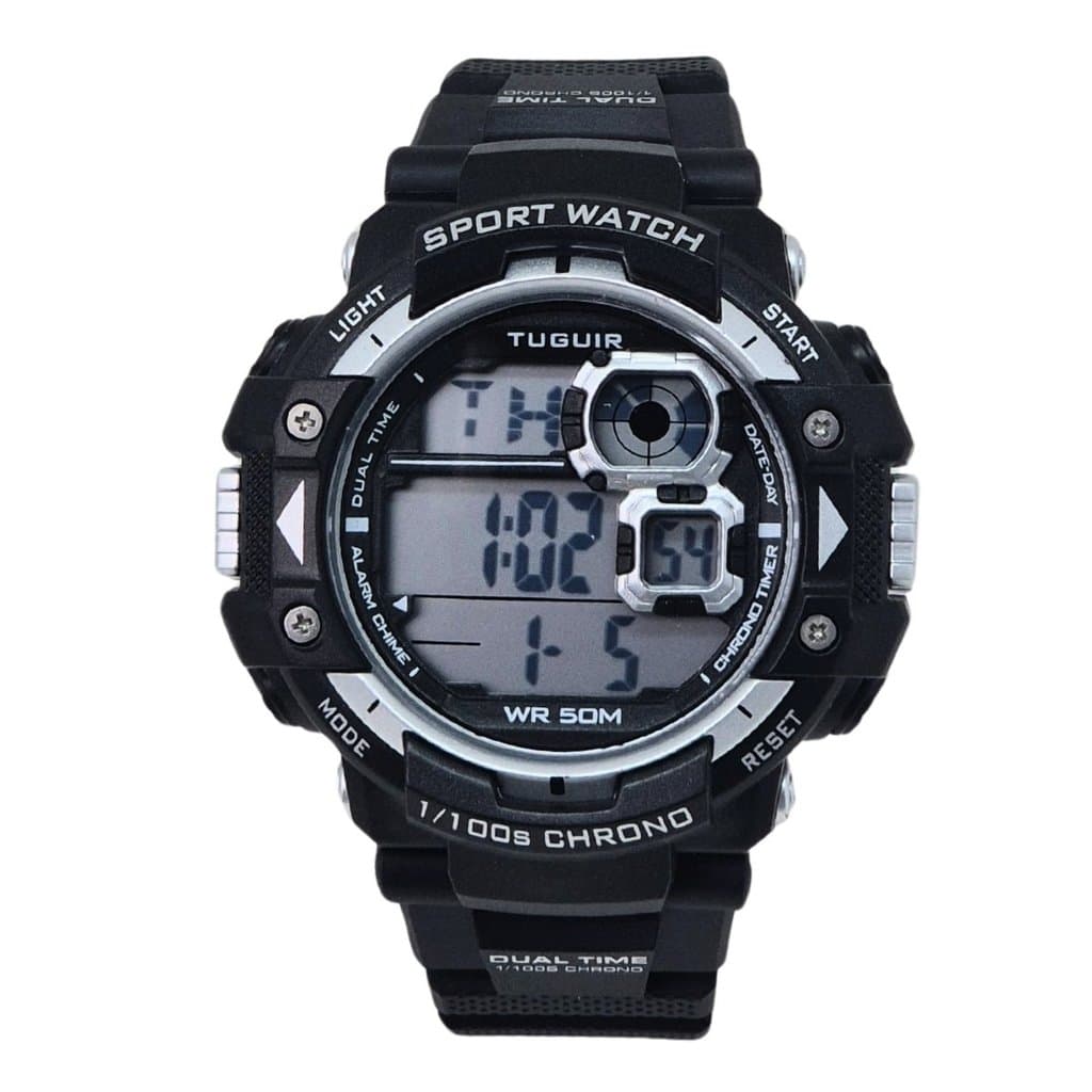 Relógio Masculino Tuguir Digital TG30459 Preto e Prata 5ATM, ESPORTIVO, DESPERTADOR, CRONÔMETRO, LUZ