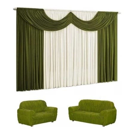 Kit Capa De Sofá 3 X 2 King + Cortina Paris 2 Mts Malha Gel