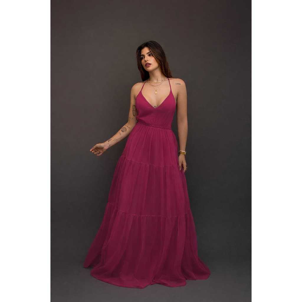 Vestido Evelin tule costa aberta