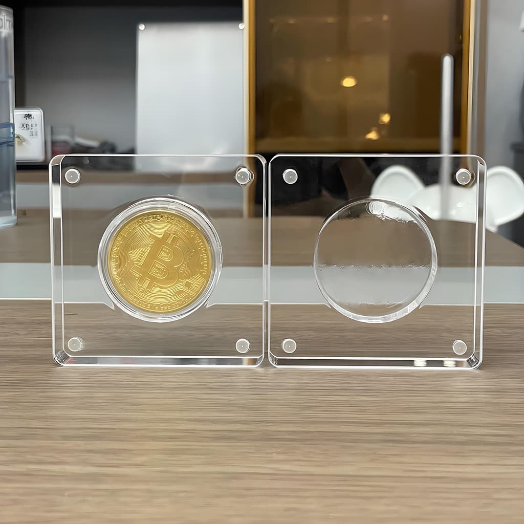Suporte Magnético Para Exibição De Moedas , Moldura Acrílica Quadrada Com Caixa De Cápsula De 17/20/25/27/30/33/38/40mm