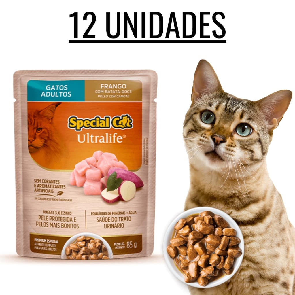 RAÇÃO ÚMIDA SPECIAL CAT ULTRALIFE SACHE ADULTO FRANGO  12x85G