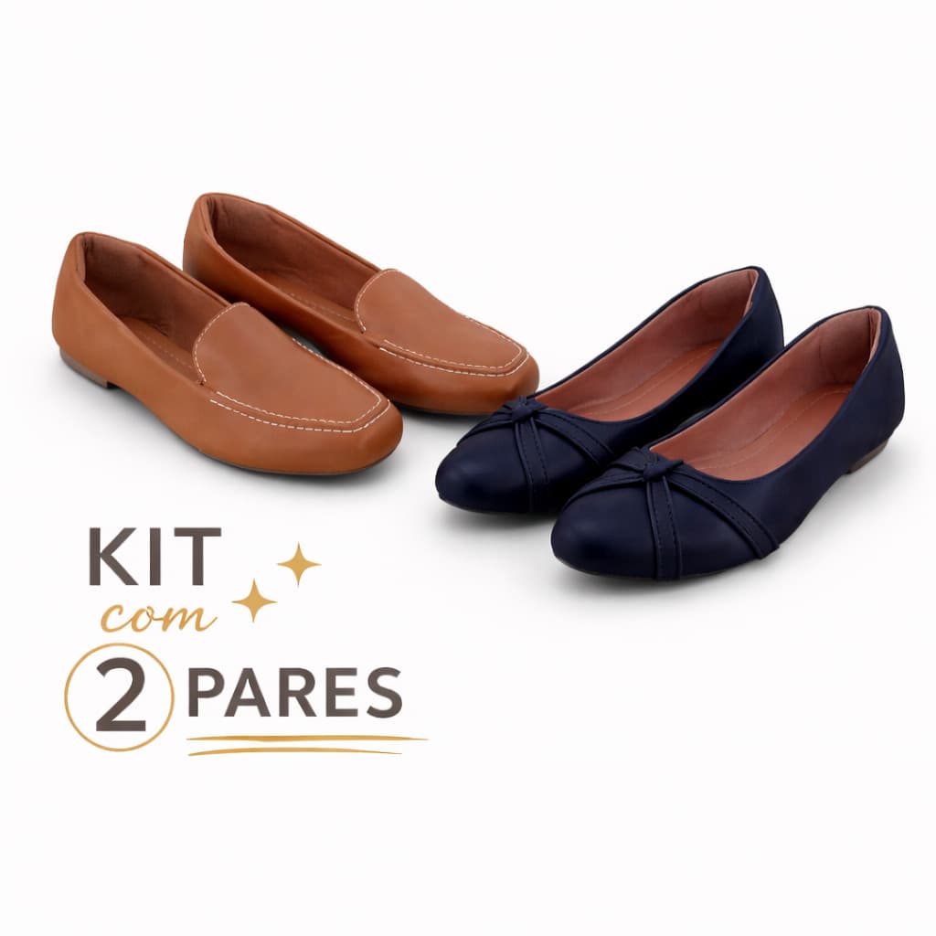Kit 2 Pares Sapatilha Feminina + Mocassim Confortável Casual e Social Leve para Trabalho e Dia a Dia