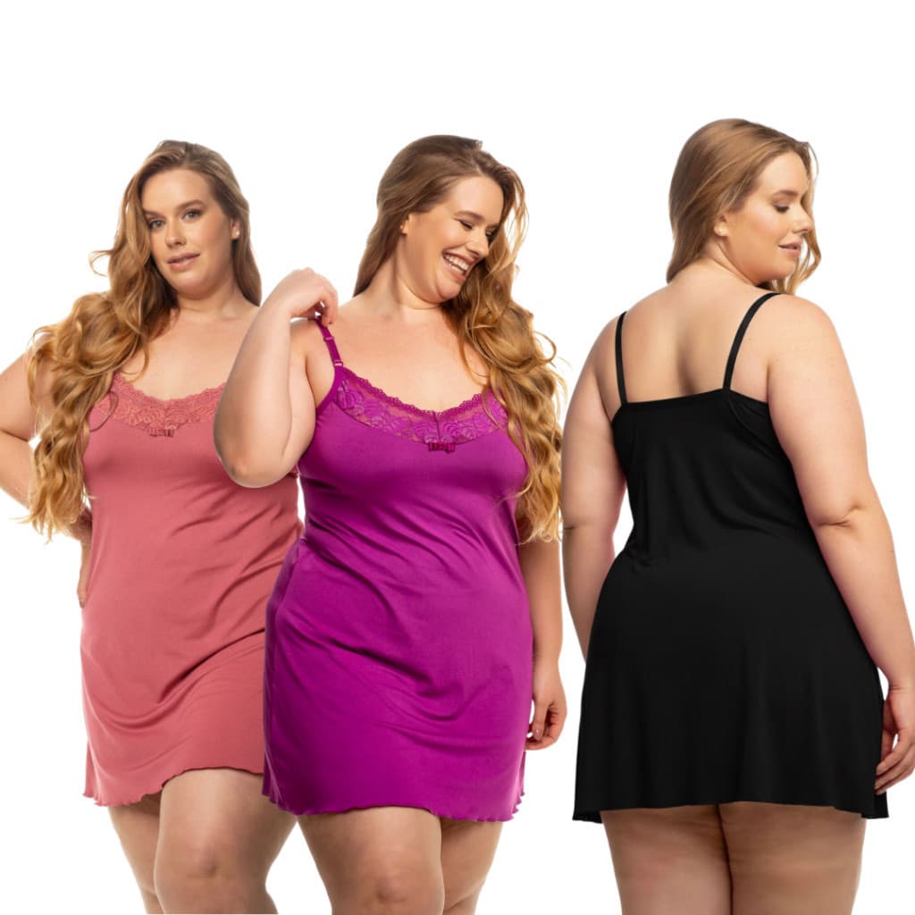 Kit 2 Camisolas Com Renda Plus Size Tecido Premium Alça Regulável Reforçadas Detalhada Em Renda