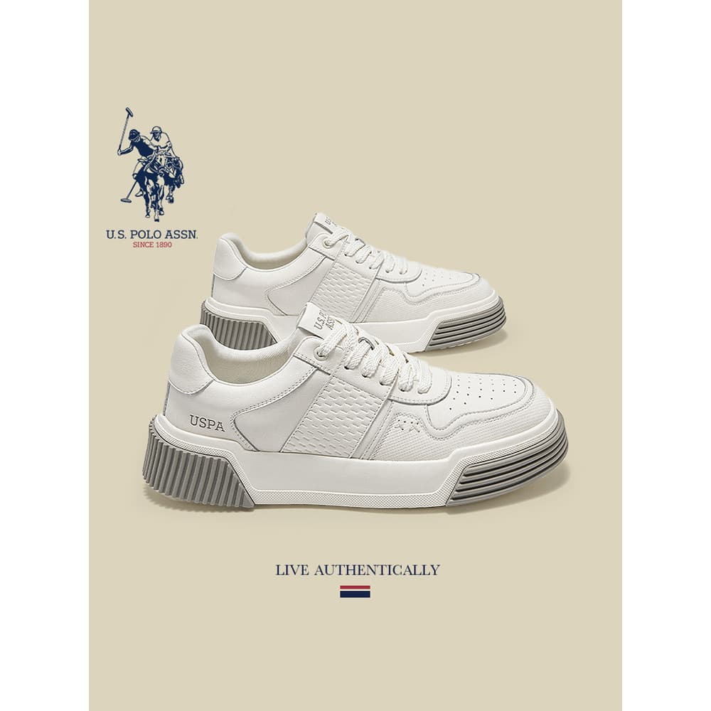 USPA American Polo Association Sapatos Genuínos Homens Primavera Tênis Casuais de Sola Grossa Meninos Perfurados Esporte