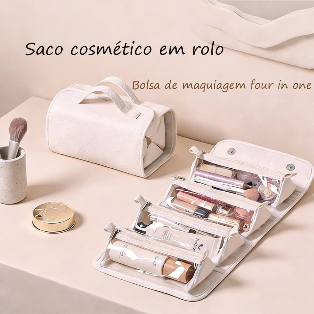 Bolsa Cosmético Saco Cosmético Em Rolo Portátil Multifuncional para Cuidados Com a Pele de Viagem