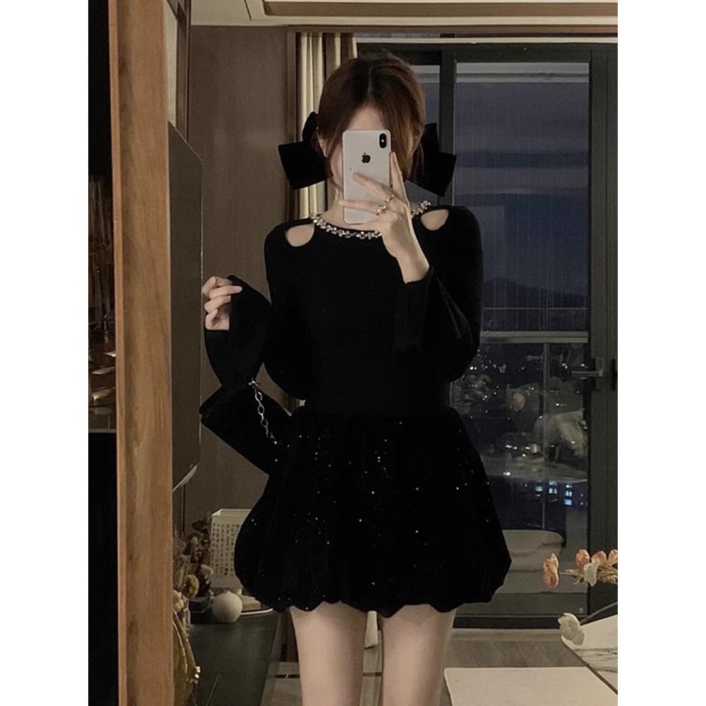 Outono inverno High-End celebridade preto Bottoming vestido de malha feminino Plus Size gordura mm cintura estreita mais