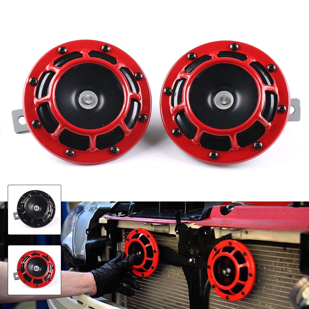 Conjunto de buzina de ar para carro vermelho, 2 peças/conjunto, 12V, 115 decibéis, super alta, compacta, som de explosão