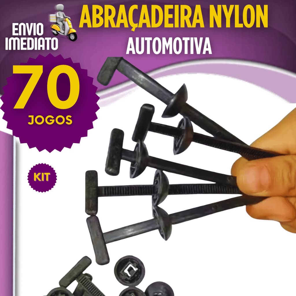 Kit 10/30/70 Abraçadeira de Nylon Automotiva Universal T com Fecho Fivela Cinta Resistente Multiuso