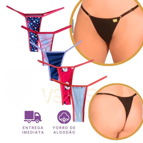 Kit Calcinhas Tanguinhas Fio Dental Feminina Tam Único Forro Algodão Confortável Estampas Diversas